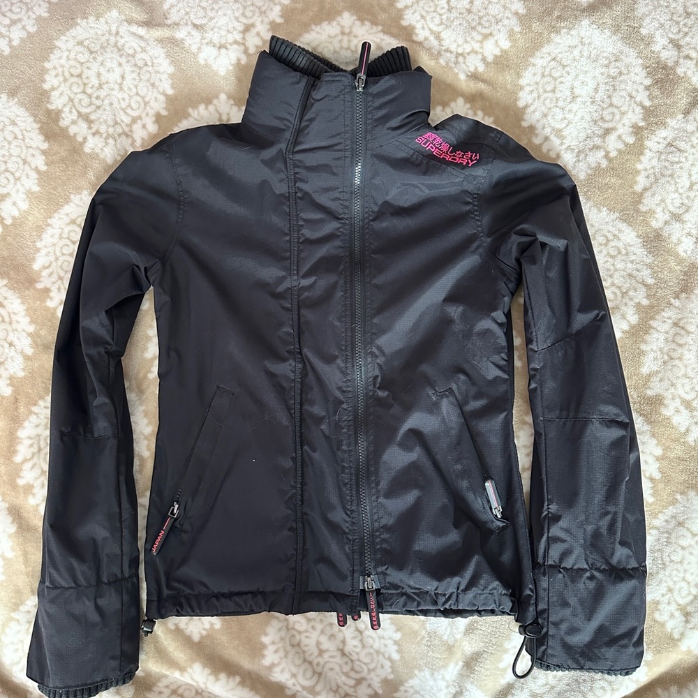 Superdry the windcheater Black Jacket with Pink Logo